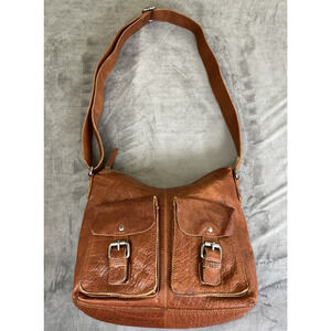 SPIKES & SPARROWS Brown Leather Crossbody Messenger Bag Big Front Pockets Chrty